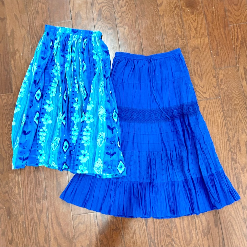 Lot of 2 Skirts Maxi Long Hippy Boho Beach Tropical Flowy Blue Aqua Festival